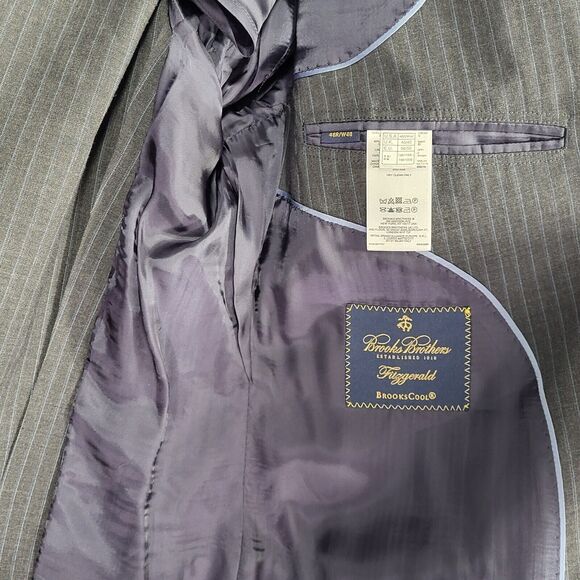 Brooks Brothers Fitzgerald Men's 46R Brooks Cool Grey Striped Jacket Sport Coat - Picture 15 of 15